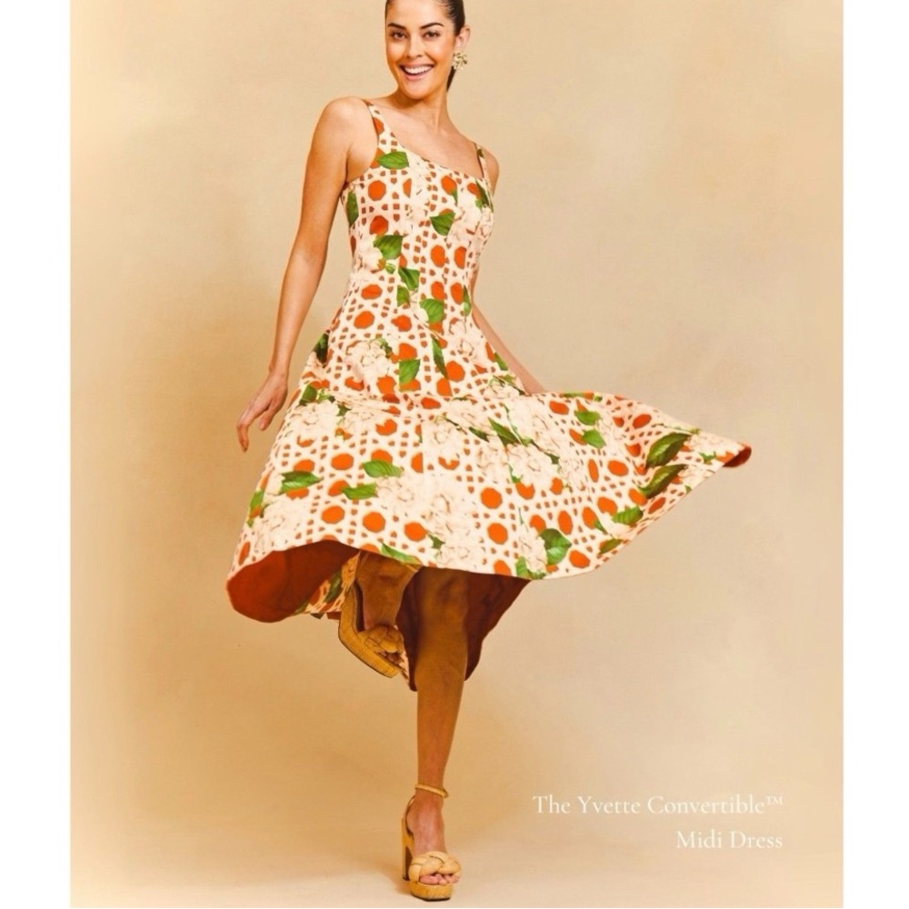 NWT Mestiza NY Yvette Floral Cotton Reversible Midi Dress Sun-kissed Ivory Sz 2